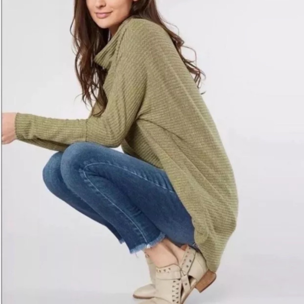 We The Free People XS Kitty Thermal Army Green Oversized Pullover Sweater casual - Picture 3 of 11